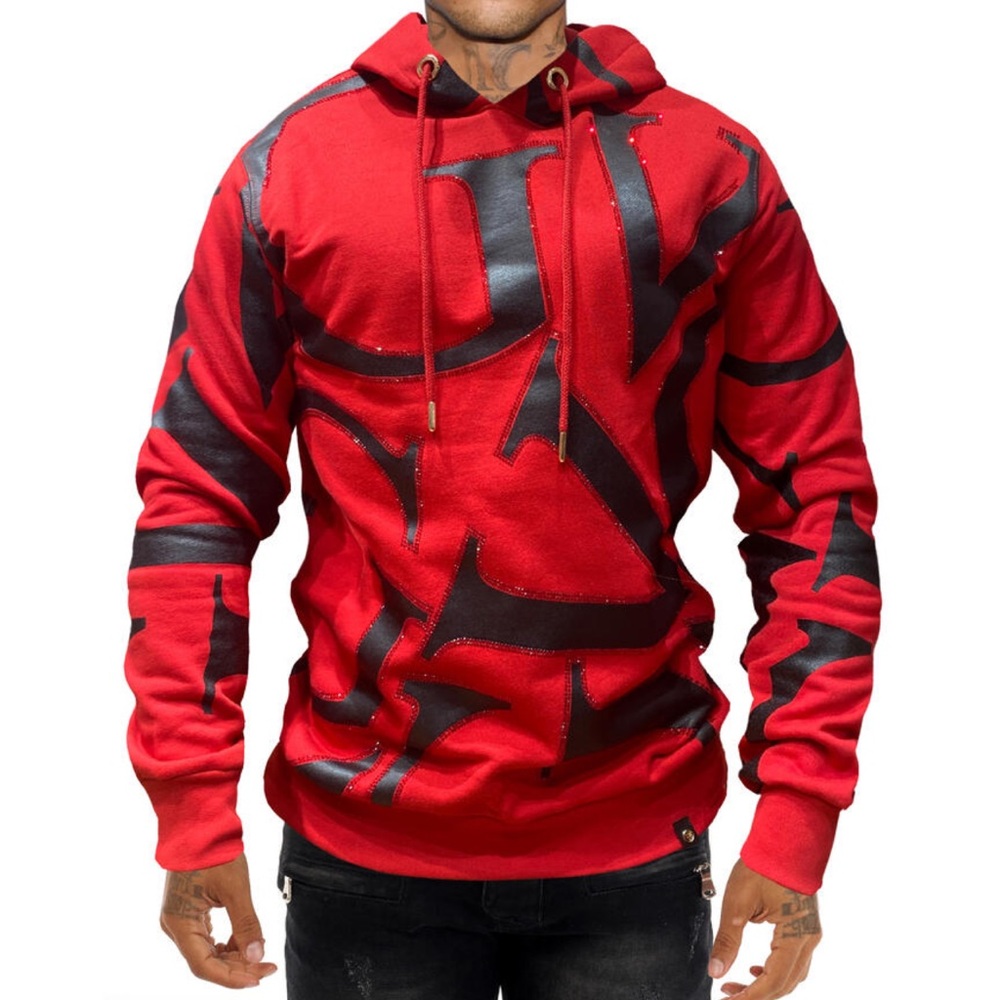 Men’s Black Red Sweater Hoodie George V Designer Brand From Paris Rhinestone